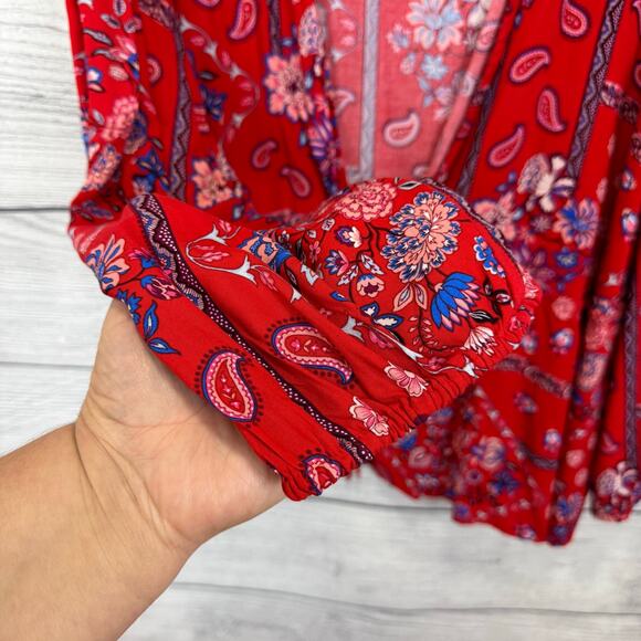 Cato Plus Size Red Floral Tie Front Long Sleeve Blouse Size 22/24W - Picture 3 of 8